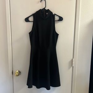 Monteau Little Black Dress with High Neckline and Gold Zipper in the Back